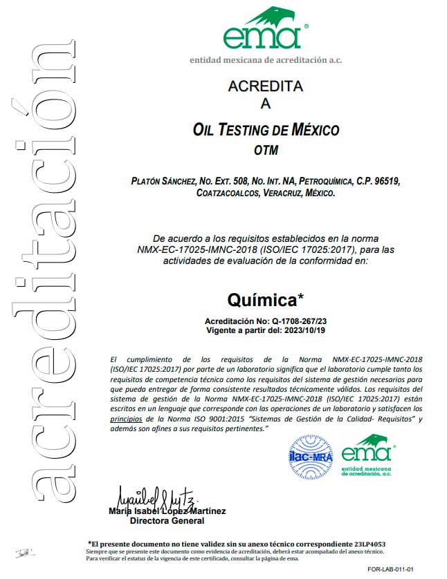 Oil Testing Acreditación Norma NMX-EC-17025-IMNC-2018